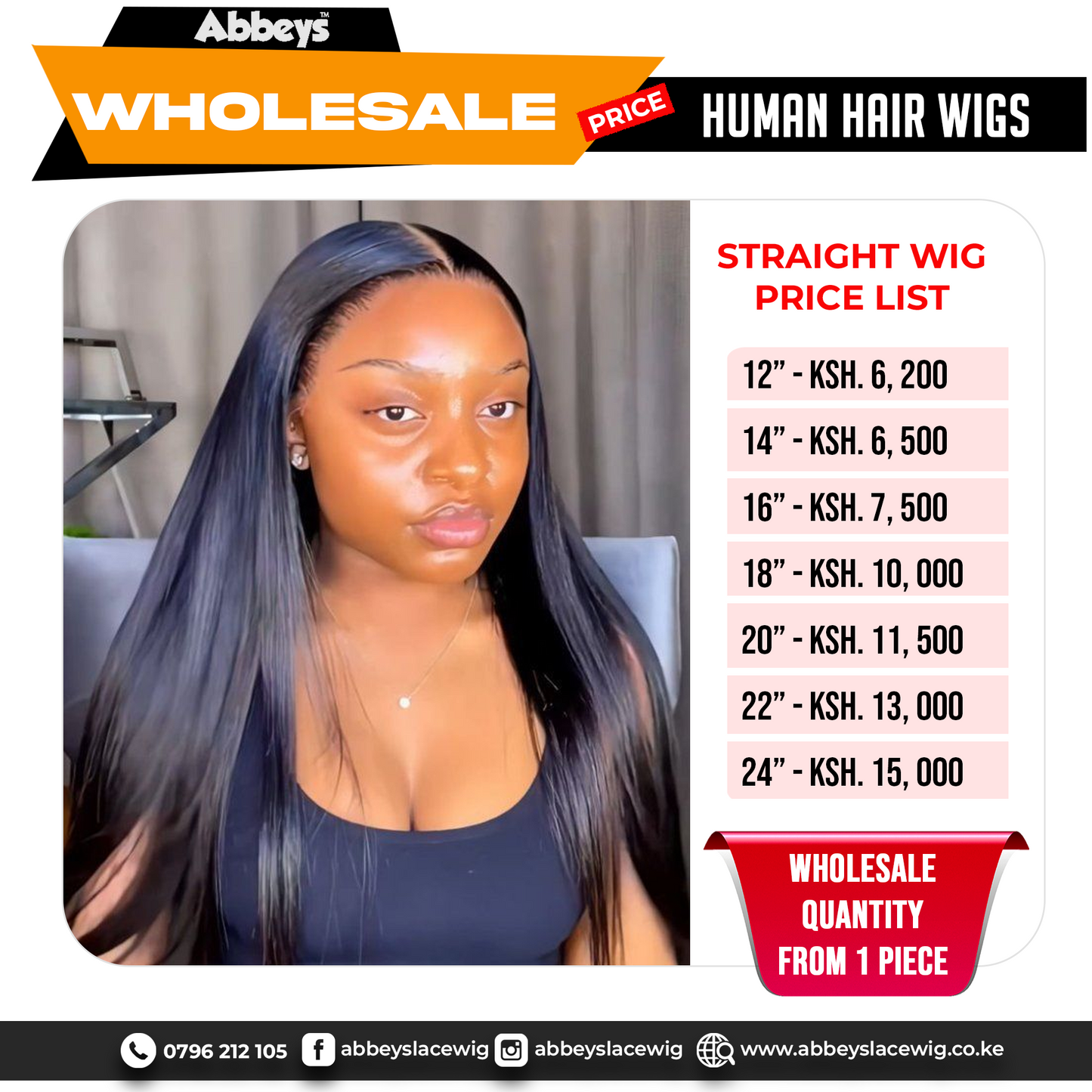 16 Inches Straight Human Hair Wig.